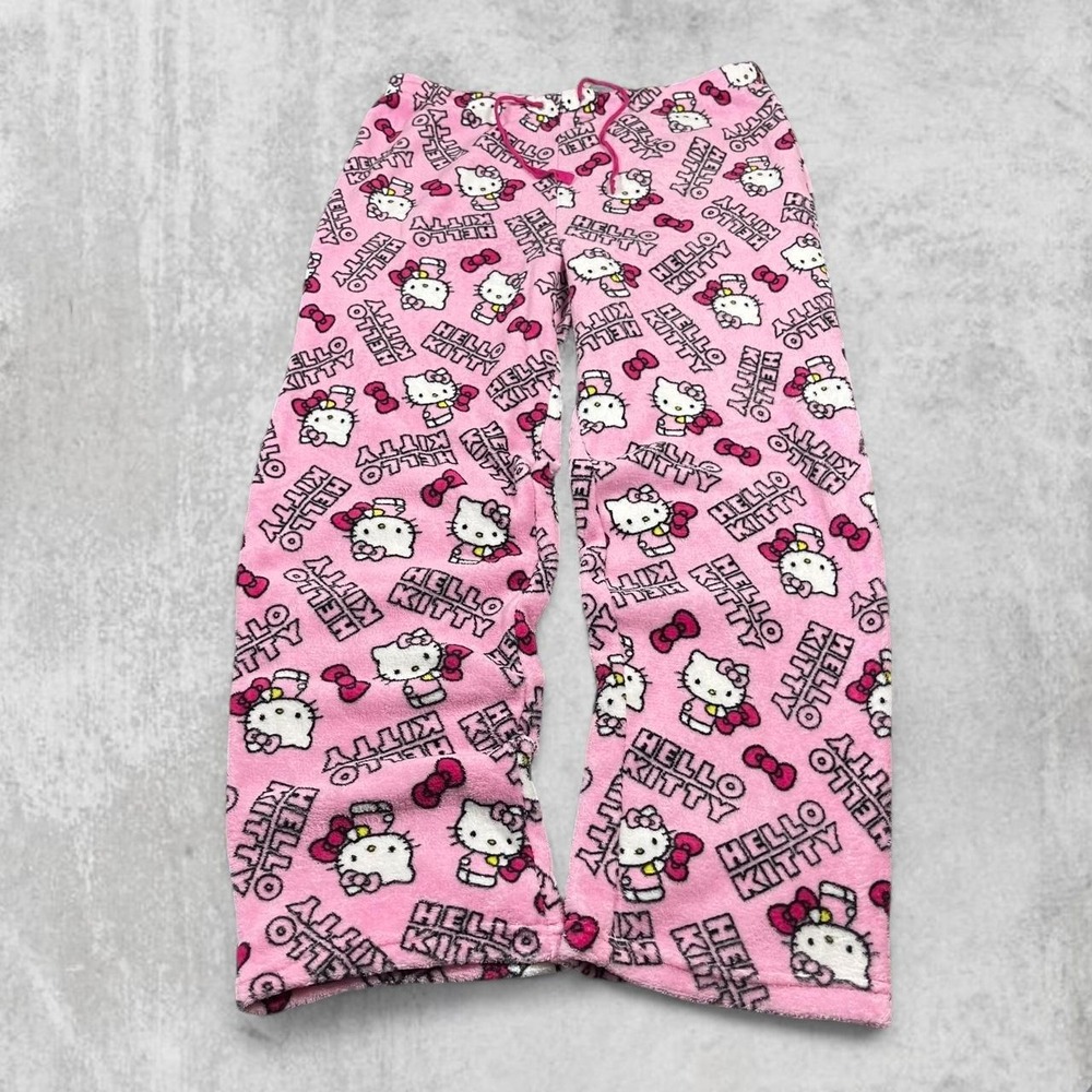 Sanrio Hello Kitty Pink Fleece Pajama Pants Large All Over Print Sleepwear